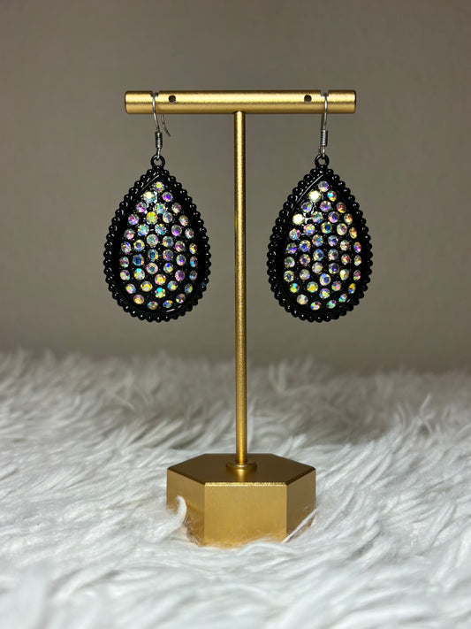 Black AB Teardrop Dangle Earrings