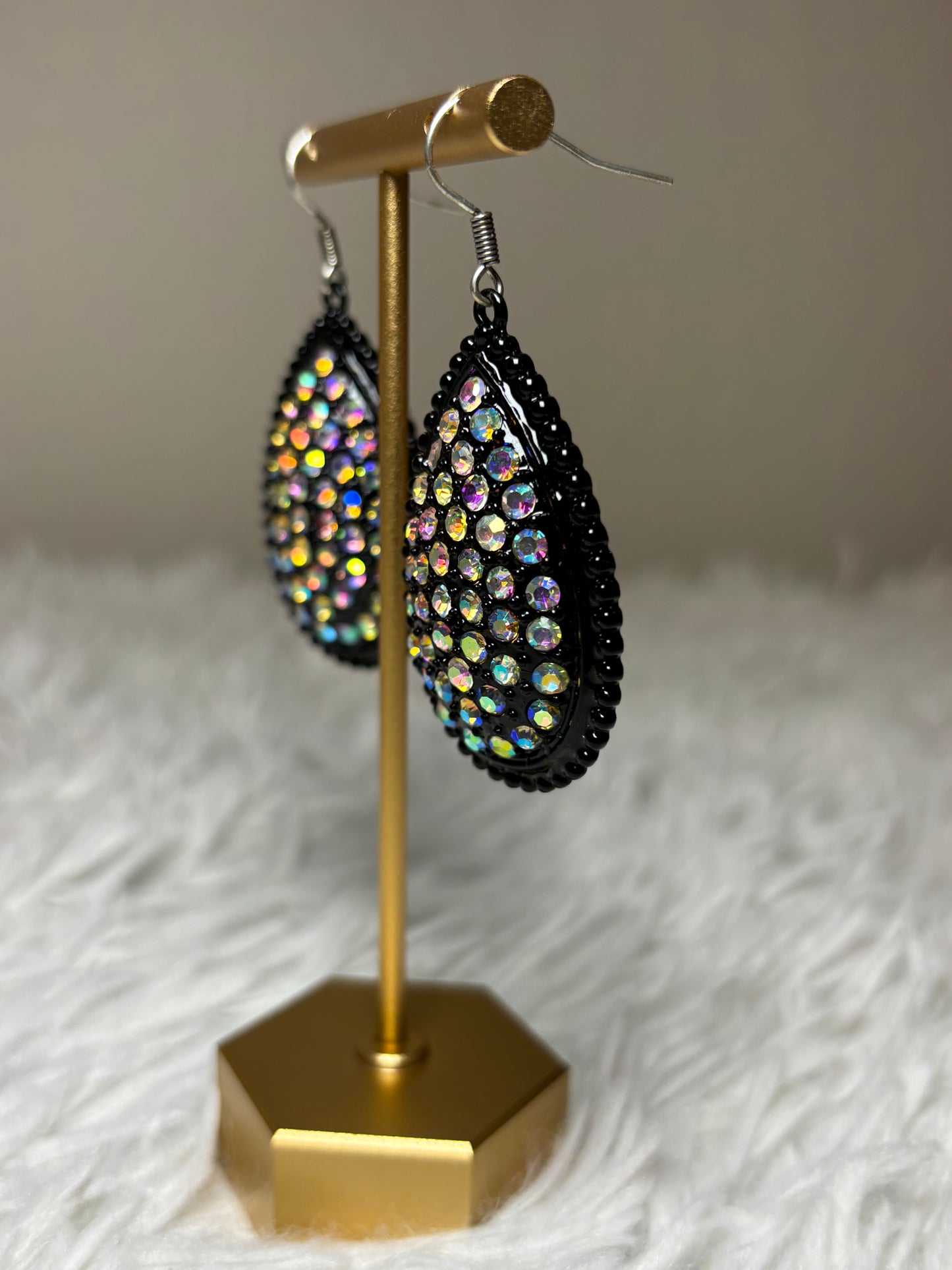 Black AB Teardrop Dangle Earrings