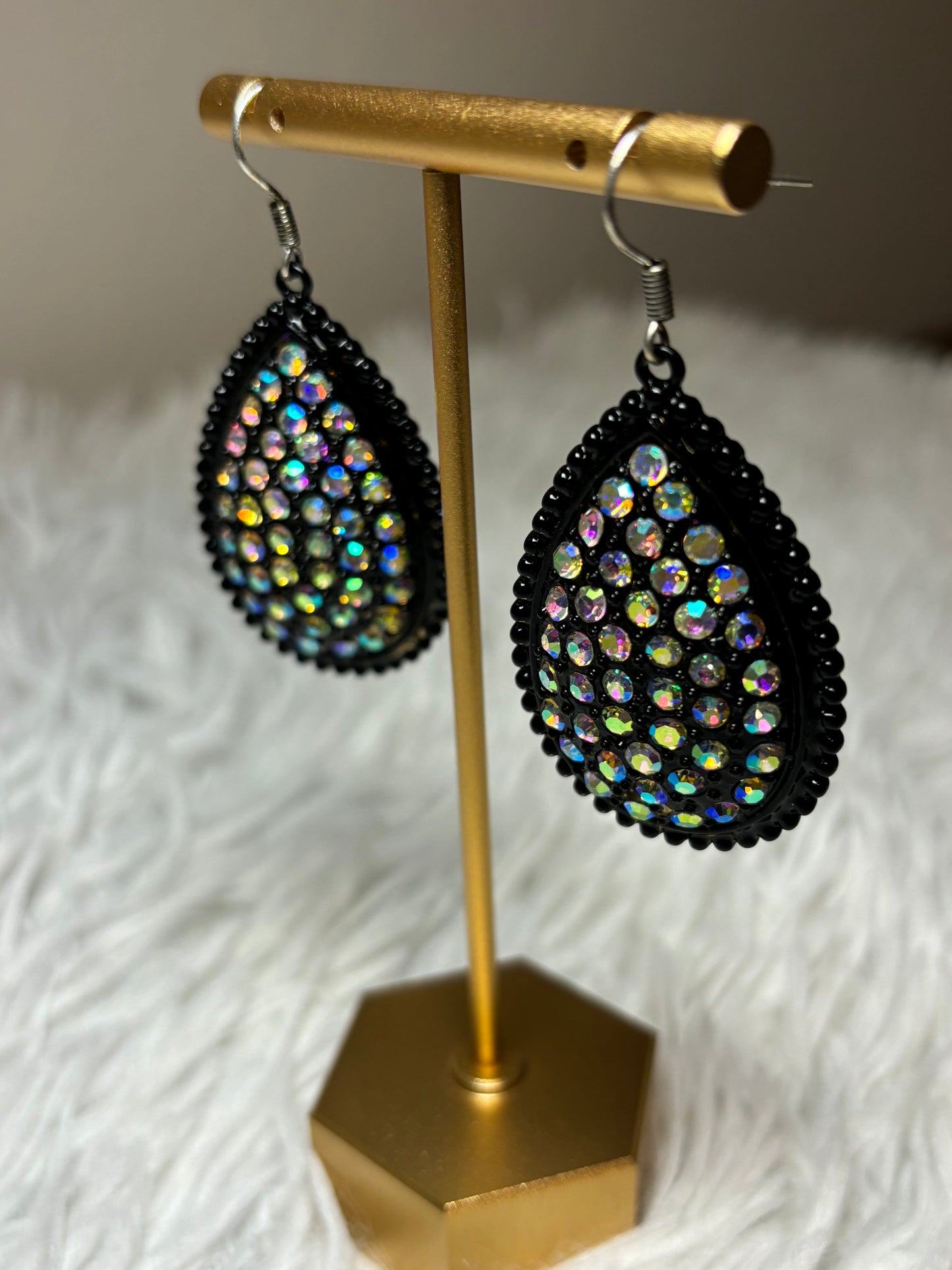 Black AB Teardrop Dangle Earrings