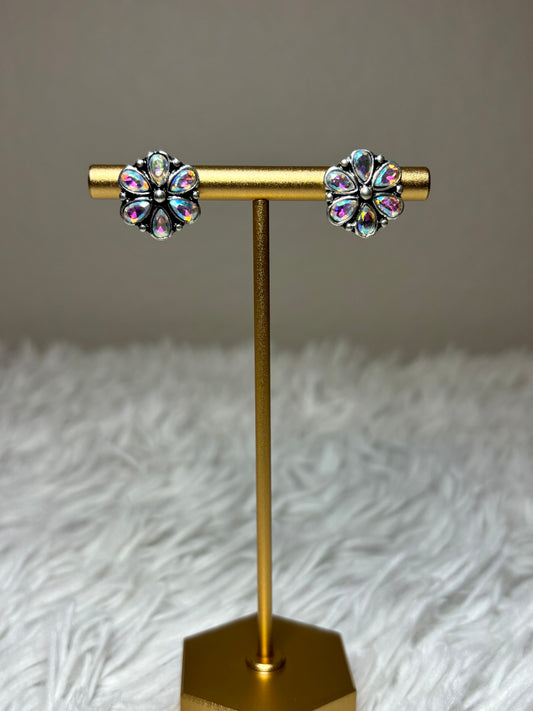 AB Stone Flower Stud Earrings