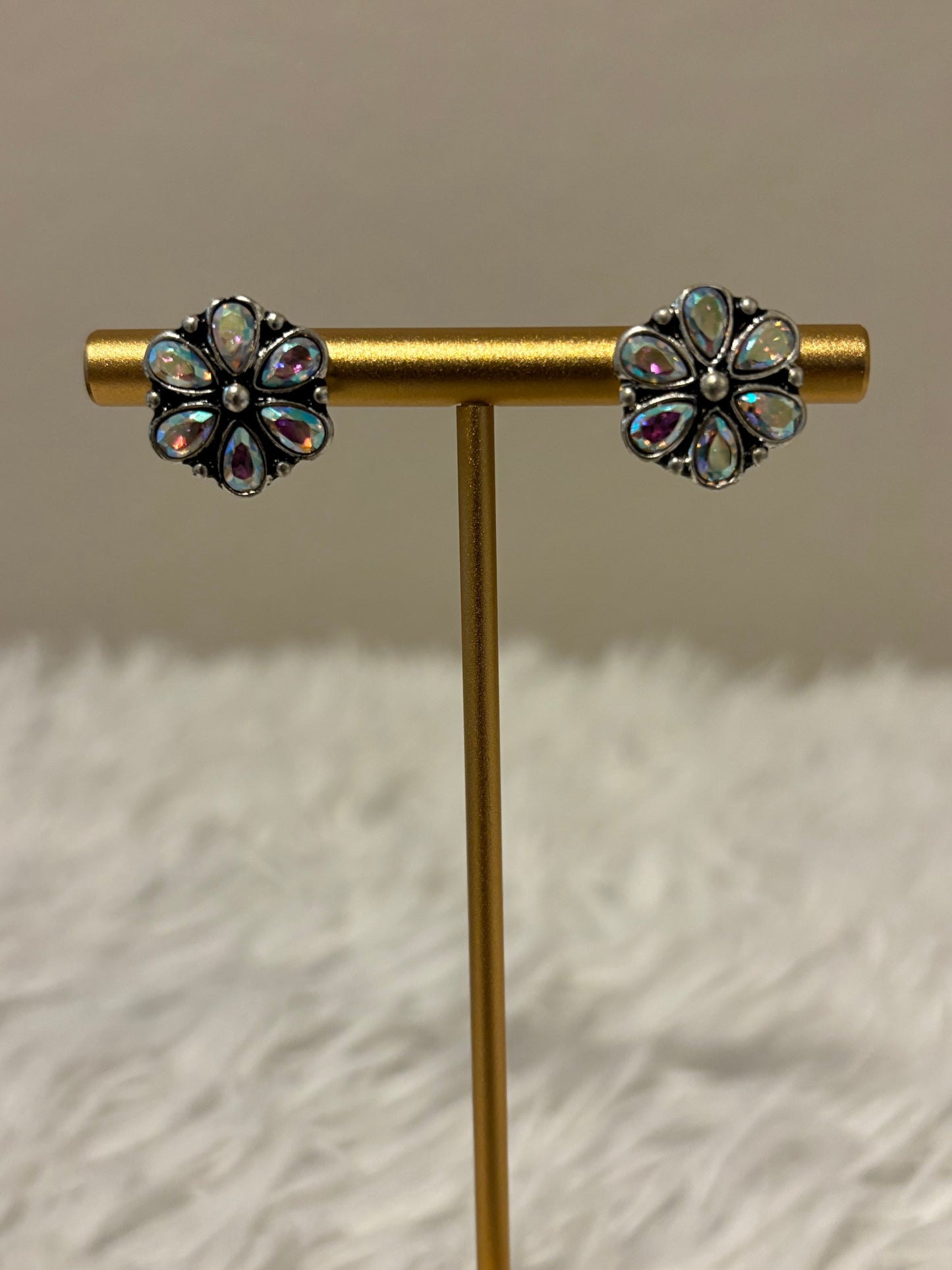 AB Stone Flower Stud Earrings