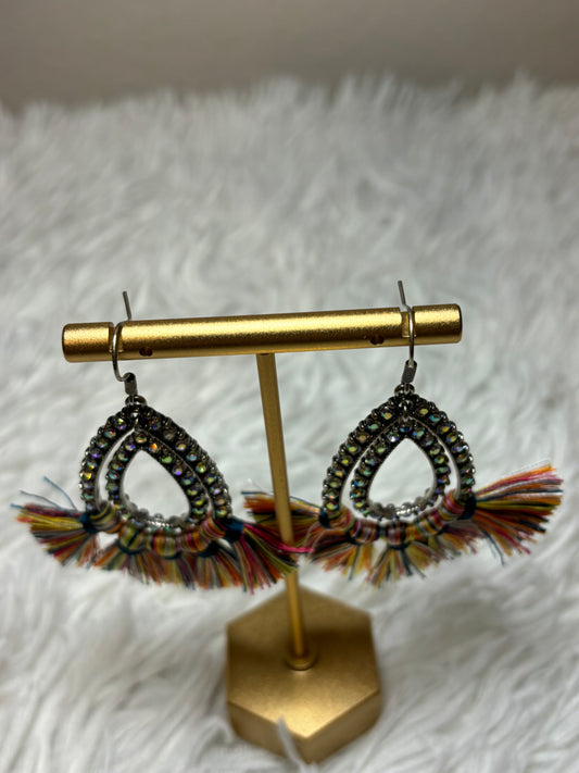 AB Teardrop Earrings with Multi-Colored Tassels