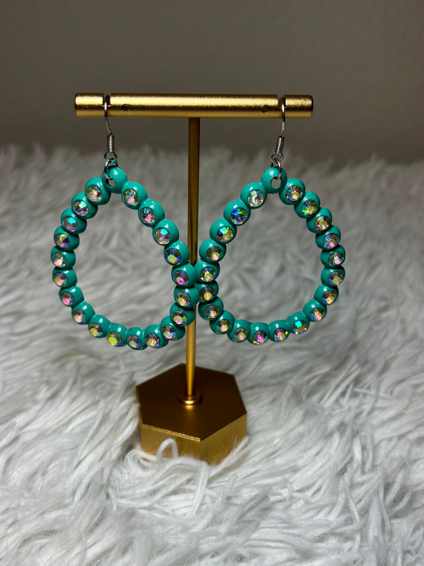 Turquoise Earrings with AB Rhinestones