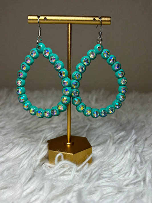 Turquoise Earrings with AB Rhinestones