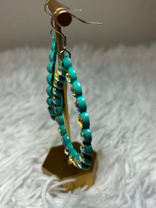 Turquoise Earrings with AB Rhinestones