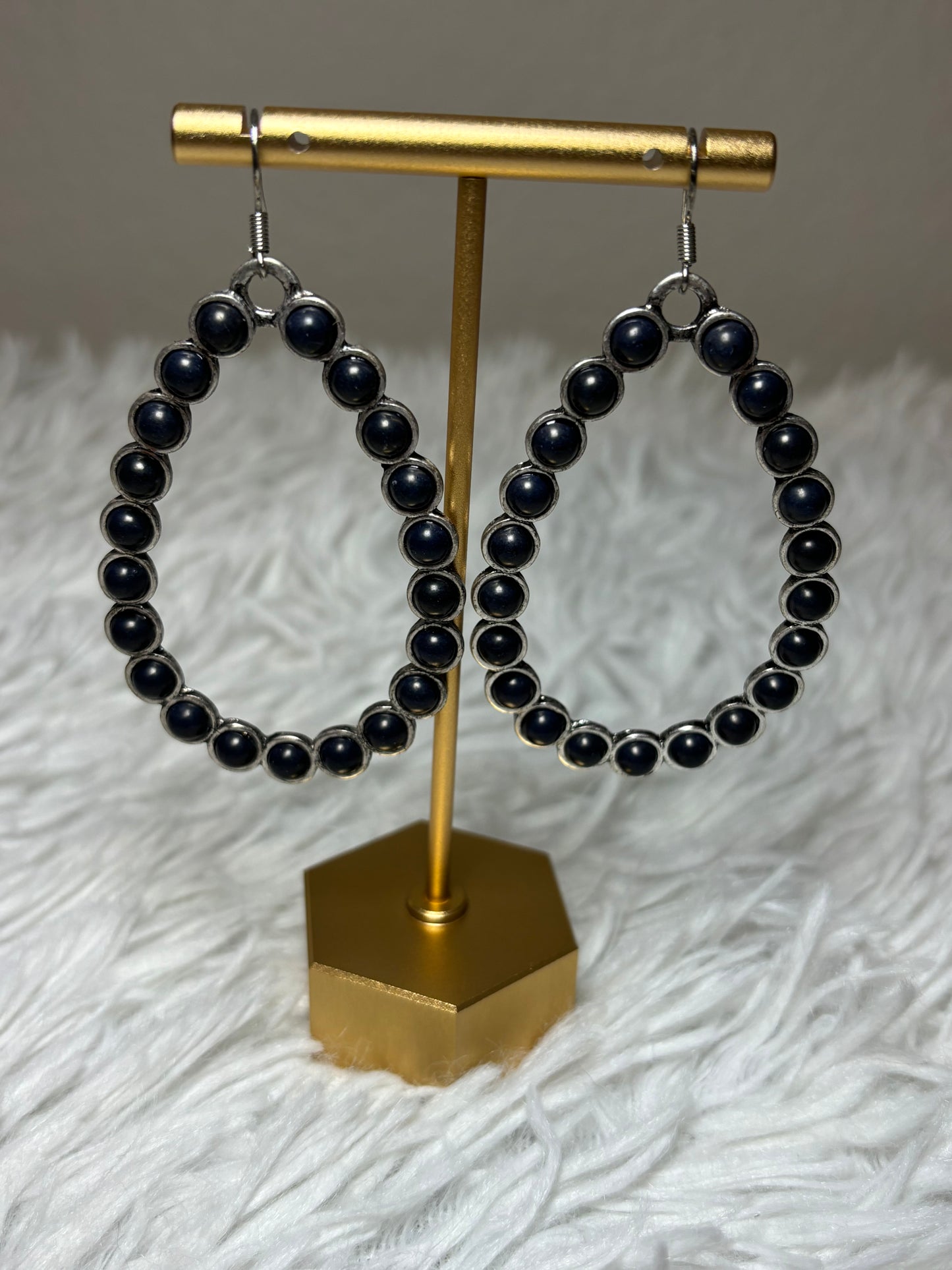 Black Bead Teardrop Earrings