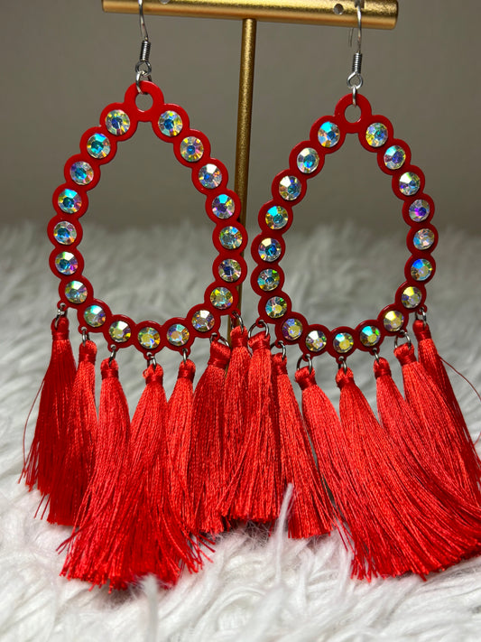 AB Rhinestone Red Dangle Earrings