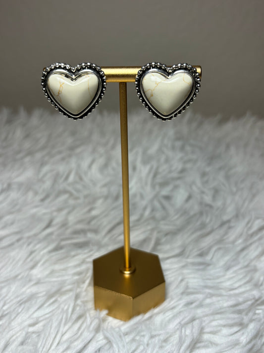 Heart Stone Stud Earrings