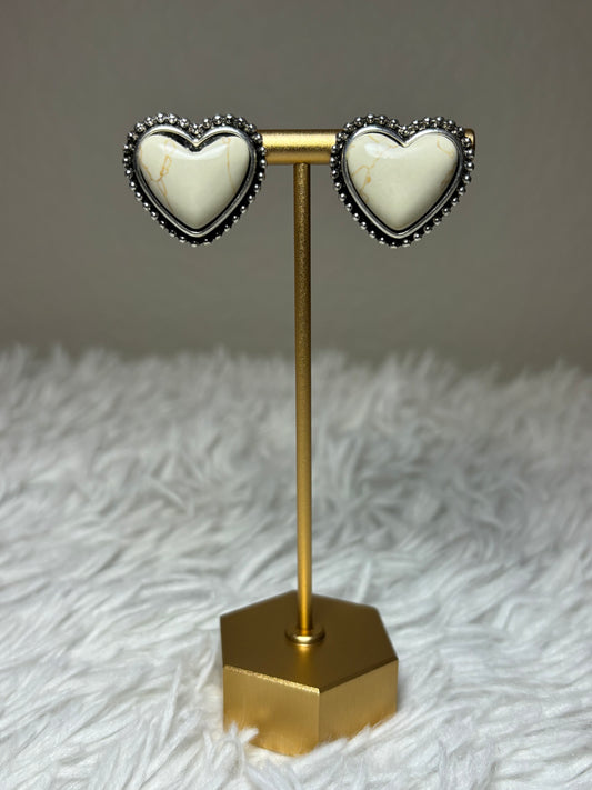 Heart Stone Stud Earrings
