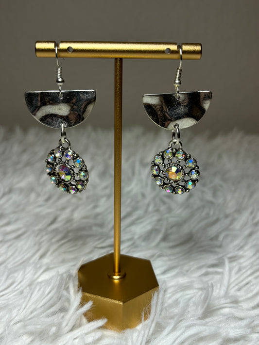 Silver Dangle AB Flower Crystal Earrings
