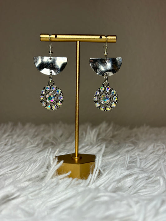 Silver Dangle AB Flower Crystal Earrings
