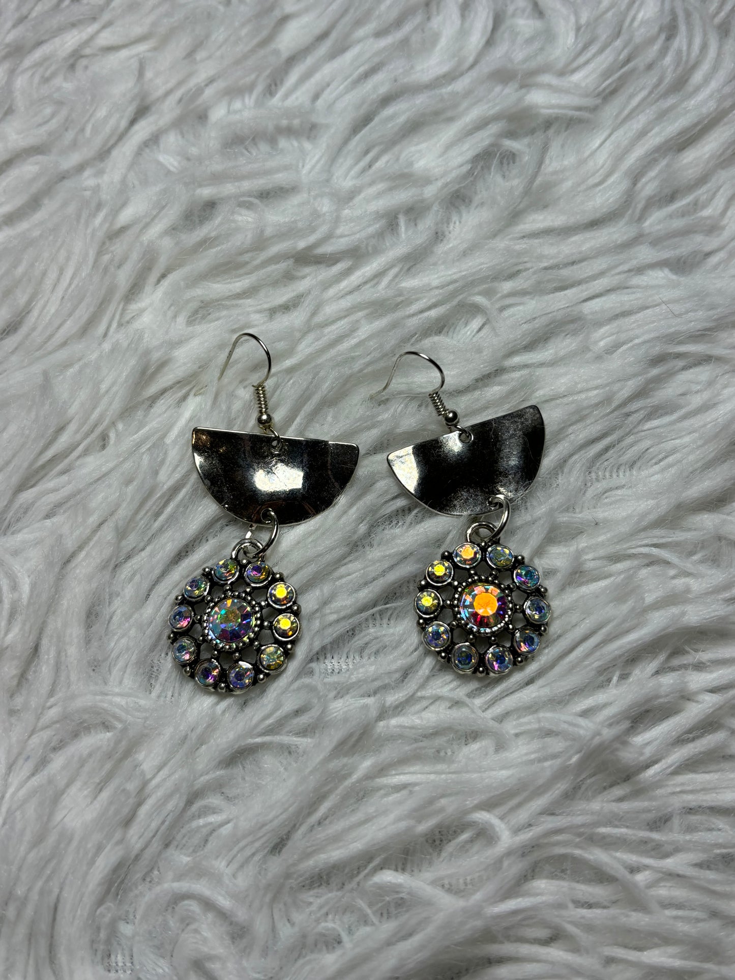 Silver Dangle AB Flower Crystal Earrings