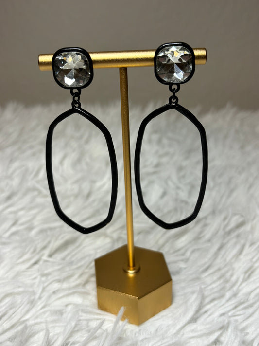 AB Stone with Black Geometric Dangle Earring