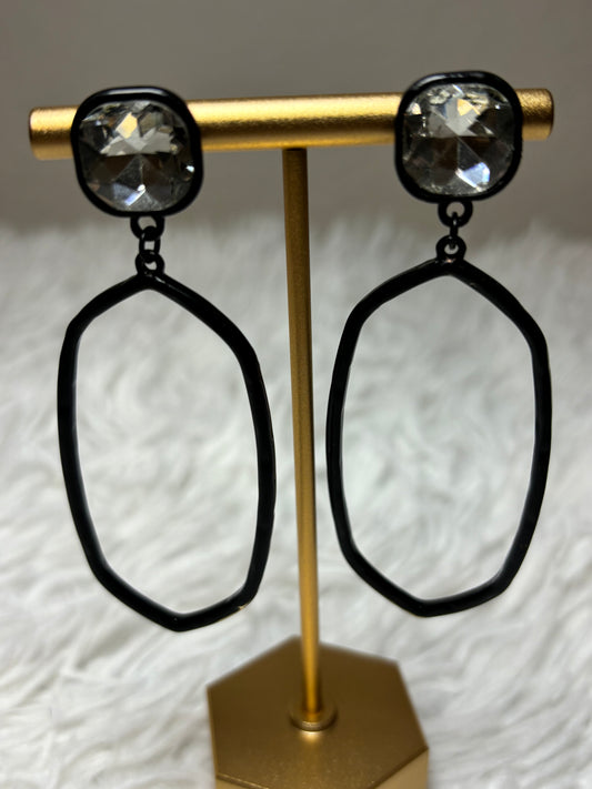 AB Stone with Black Geometric Dangle Earring