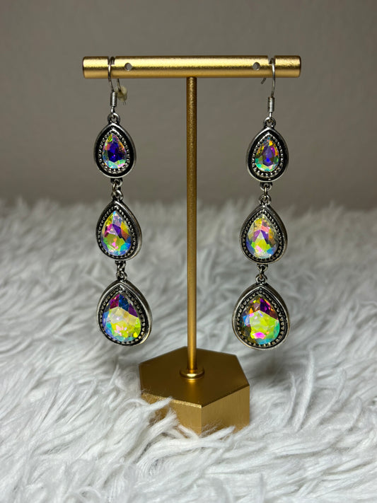 Triple Teardrop Iridescent Dangle Earrings