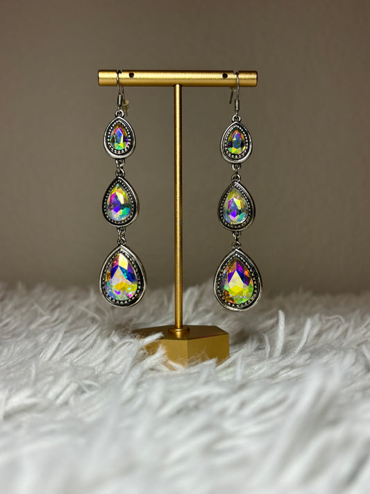 Triple Teardrop Iridescent Dangle Earrings