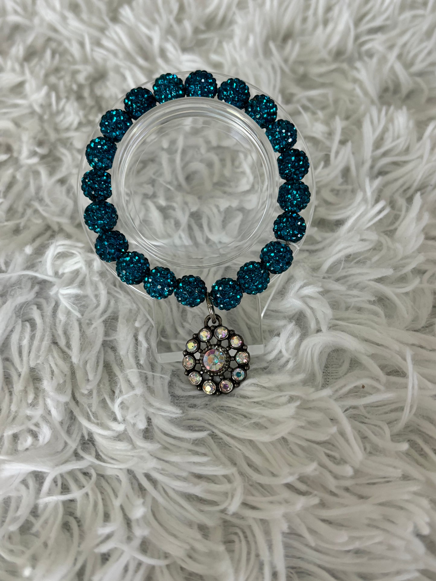 Turquoise Stretch Bracelet with AB Flower Pendant
