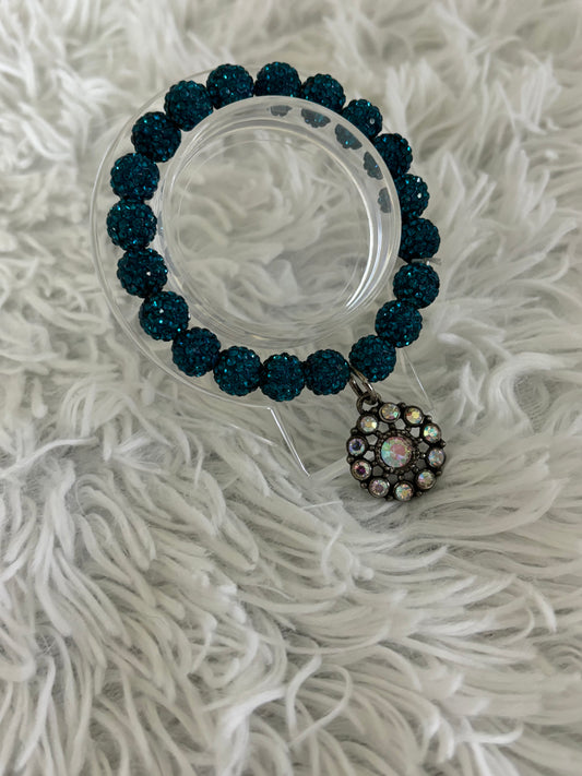 Turquoise Stretch Bracelet with AB Flower Pendant