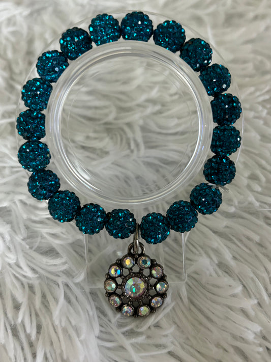 Turquoise Stretch Bracelet with AB Flower Pendant