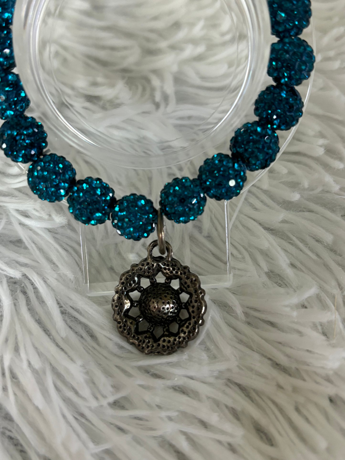 Turquoise Stretch Bracelet with AB Flower Pendant