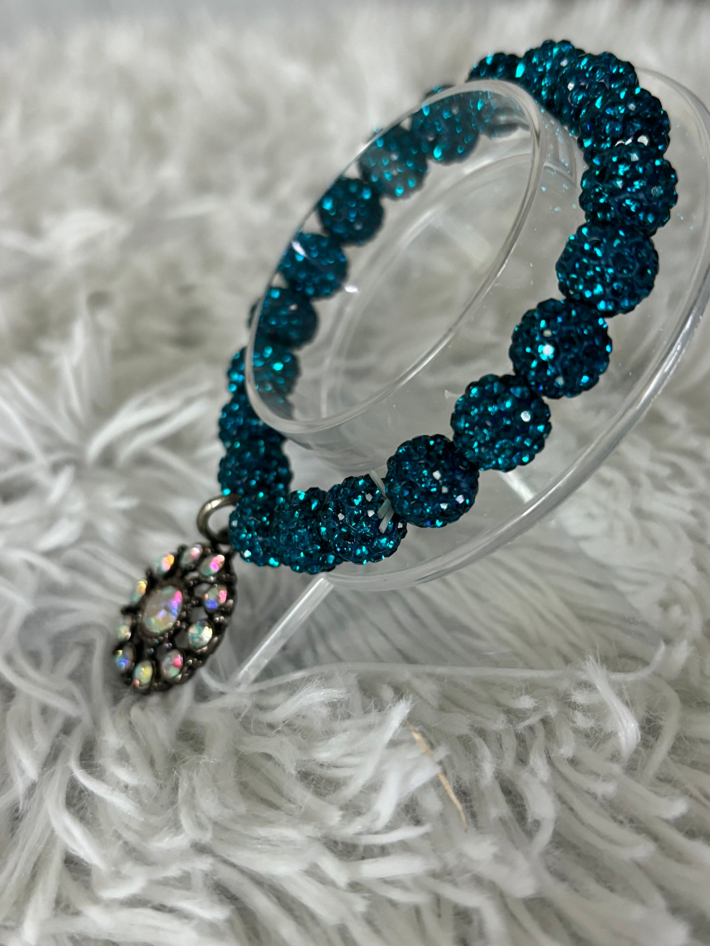 Turquoise Stretch Bracelet with AB Flower Pendant
