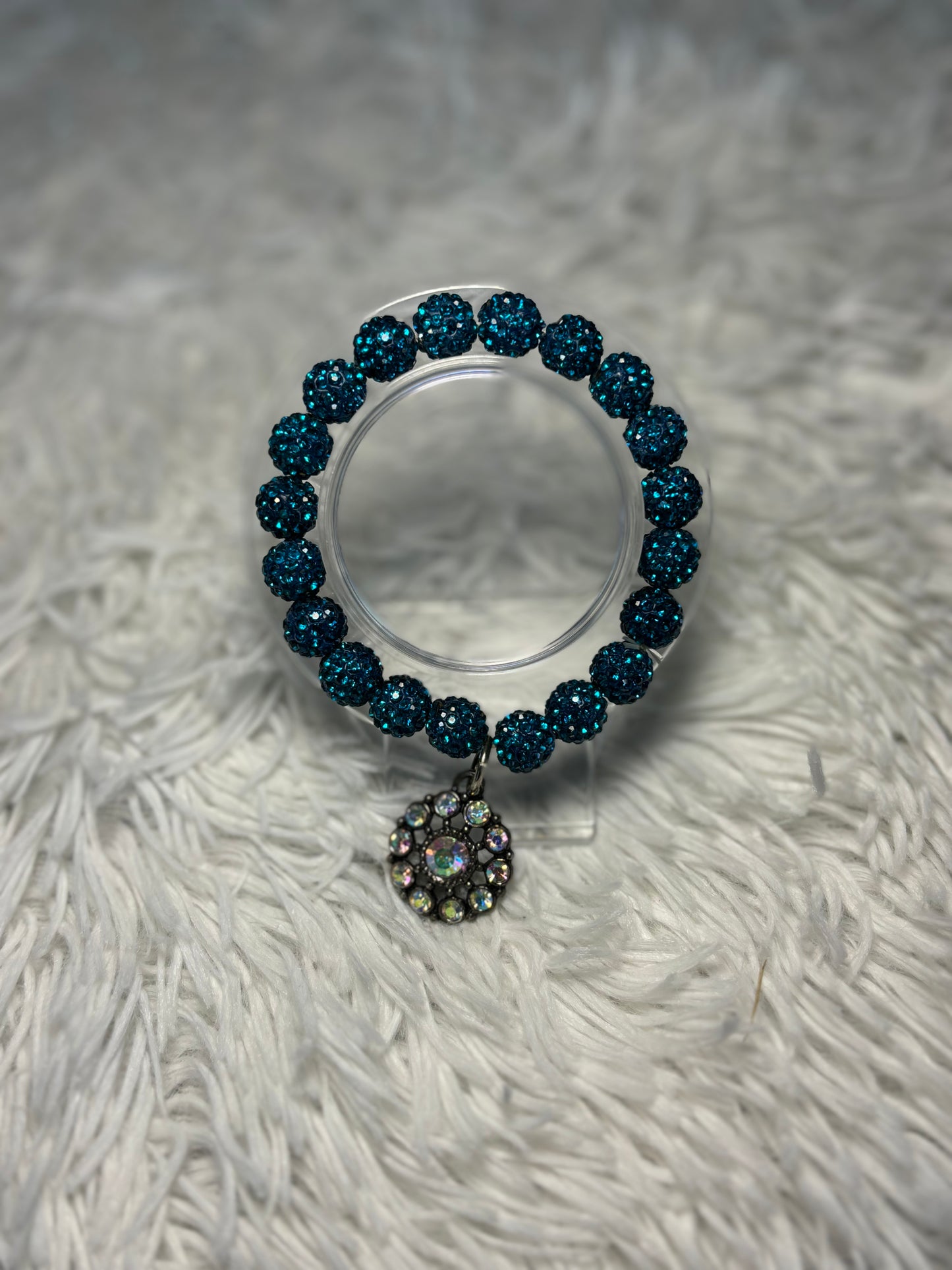 Turquoise Stretch Bracelet with AB Flower Pendant