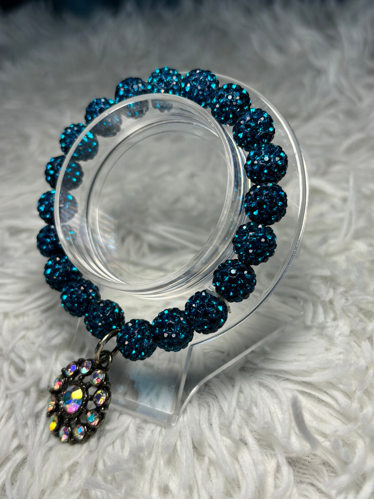 Turquoise Stretch Bracelet with AB Flower Pendant