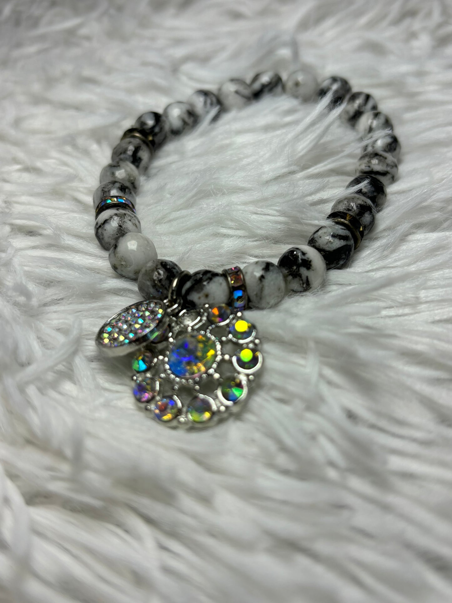 Marble Stretch Bracelet with AB Charms