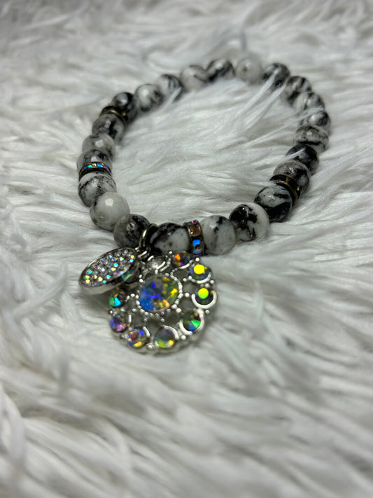 Marble Stretch Bracelet with AB Charms