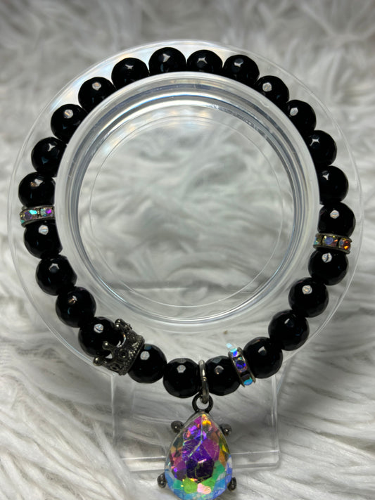 Black Onyx Beaded Bracelet with Teardrop Charm