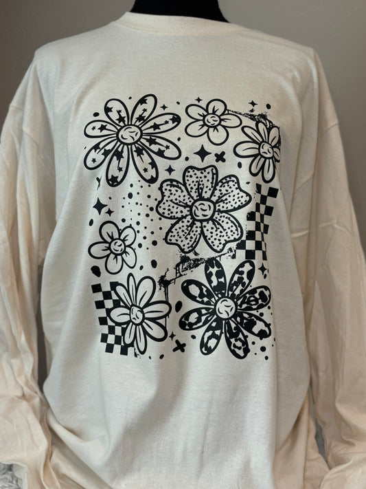 Floral Checker Long-Sleeve T-shirt