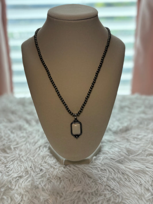 Western Rectangle Stone Pendant Necklace