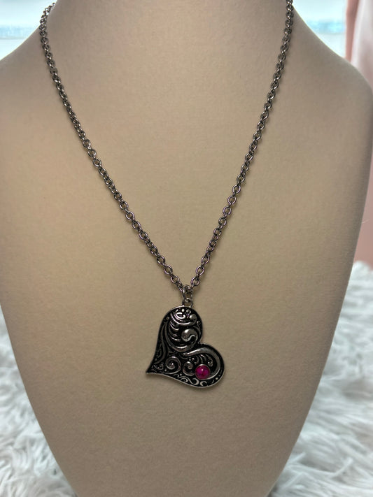 Western Floral Heart Necklace- Pink