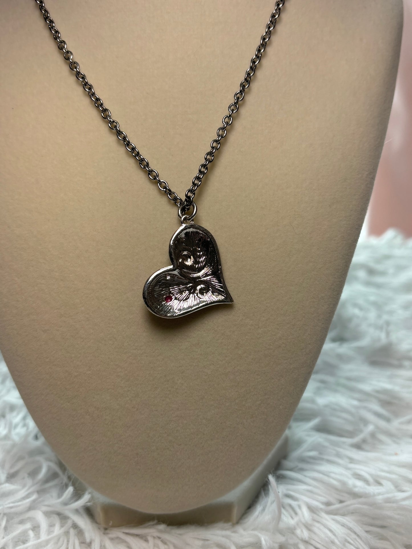 Western Floral Heart Necklace- Pink