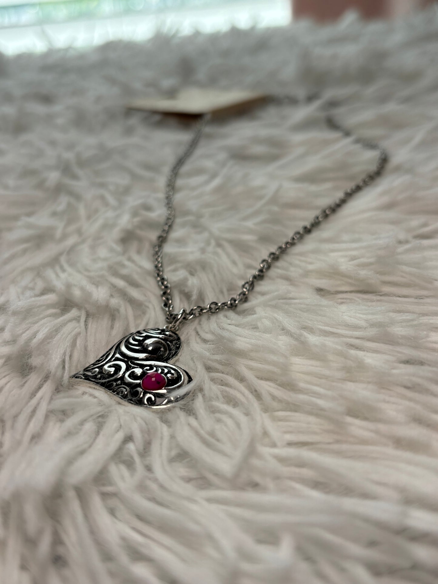 Western Floral Heart Necklace- Pink