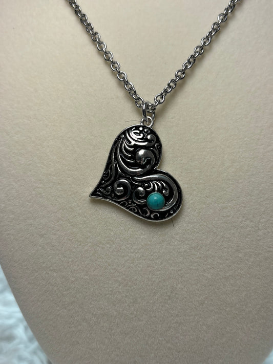 Western Floral Heart Chain Necklace- Turquoise