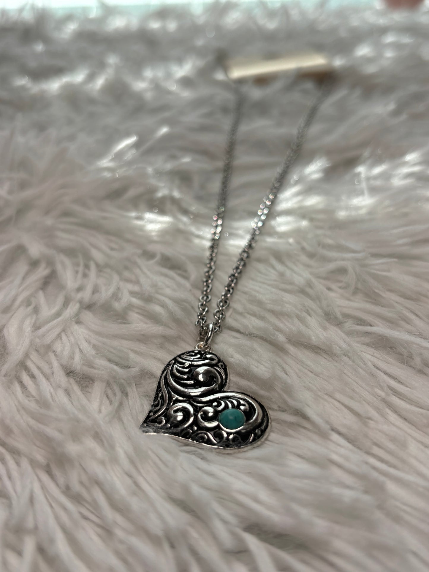 Western Floral Heart Chain Necklace- Turquoise
