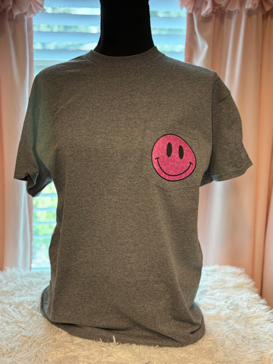 Leopard Smiley Face Pocket Tee