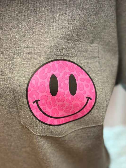 Leopard Smiley Face Pocket Tee
