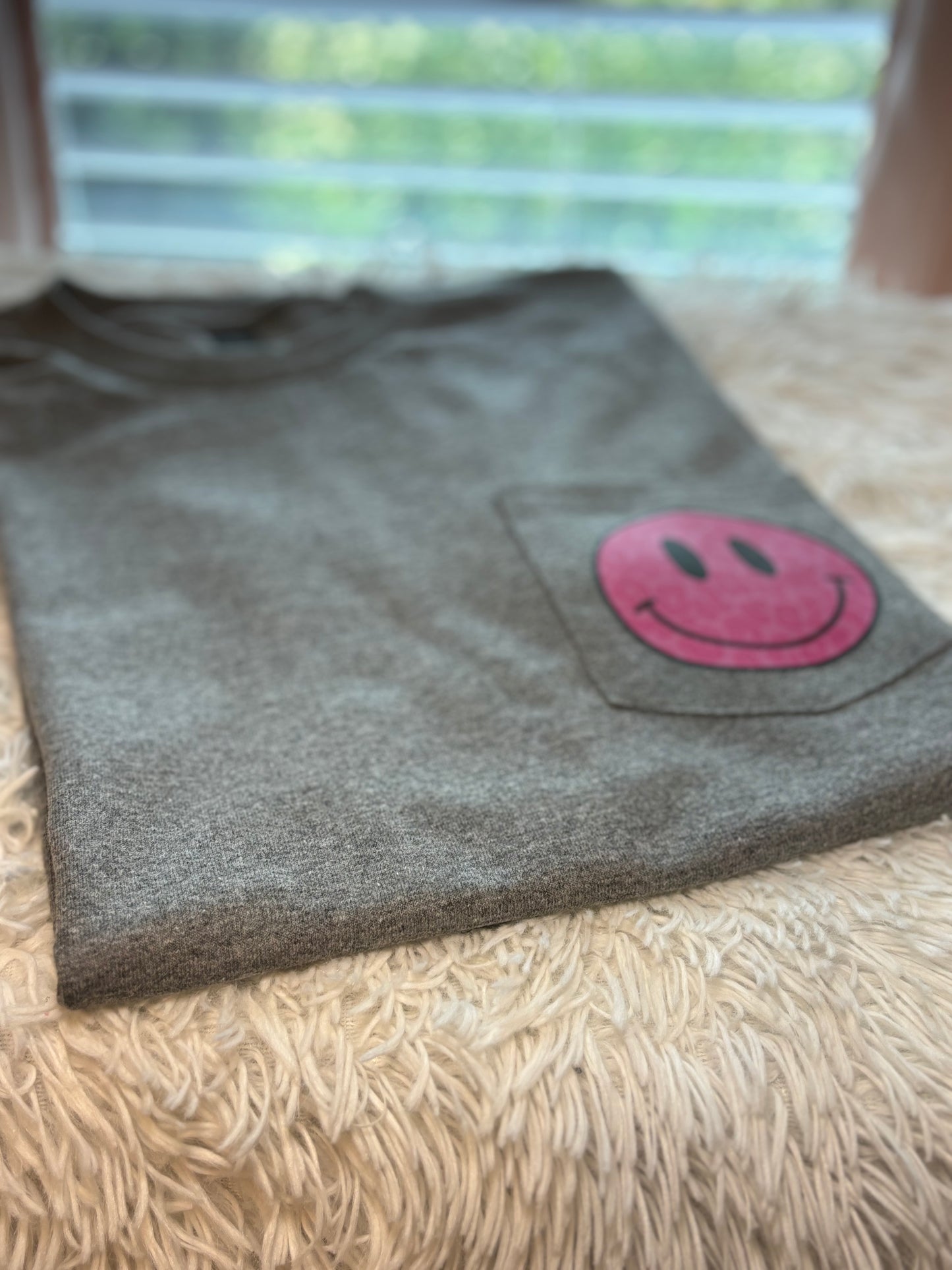 Leopard Smiley Face Pocket Tee