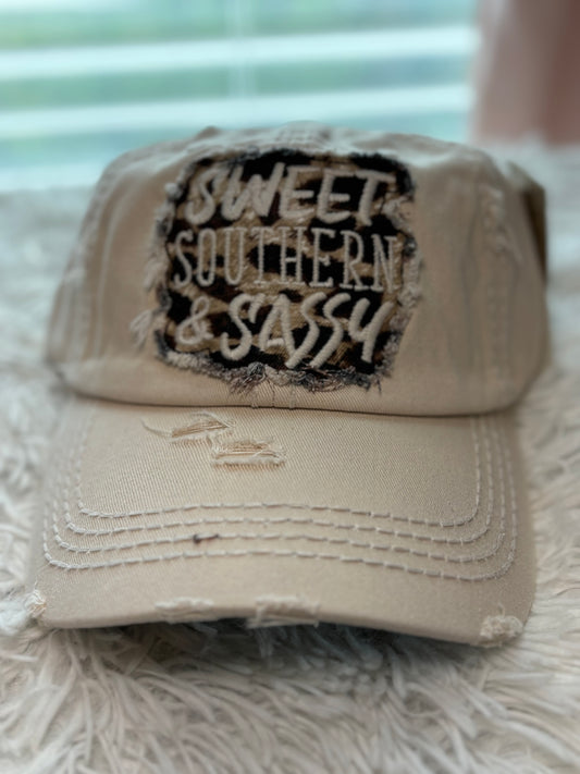 Sweet Southern & Sassy Leopard Ballcap- Stone