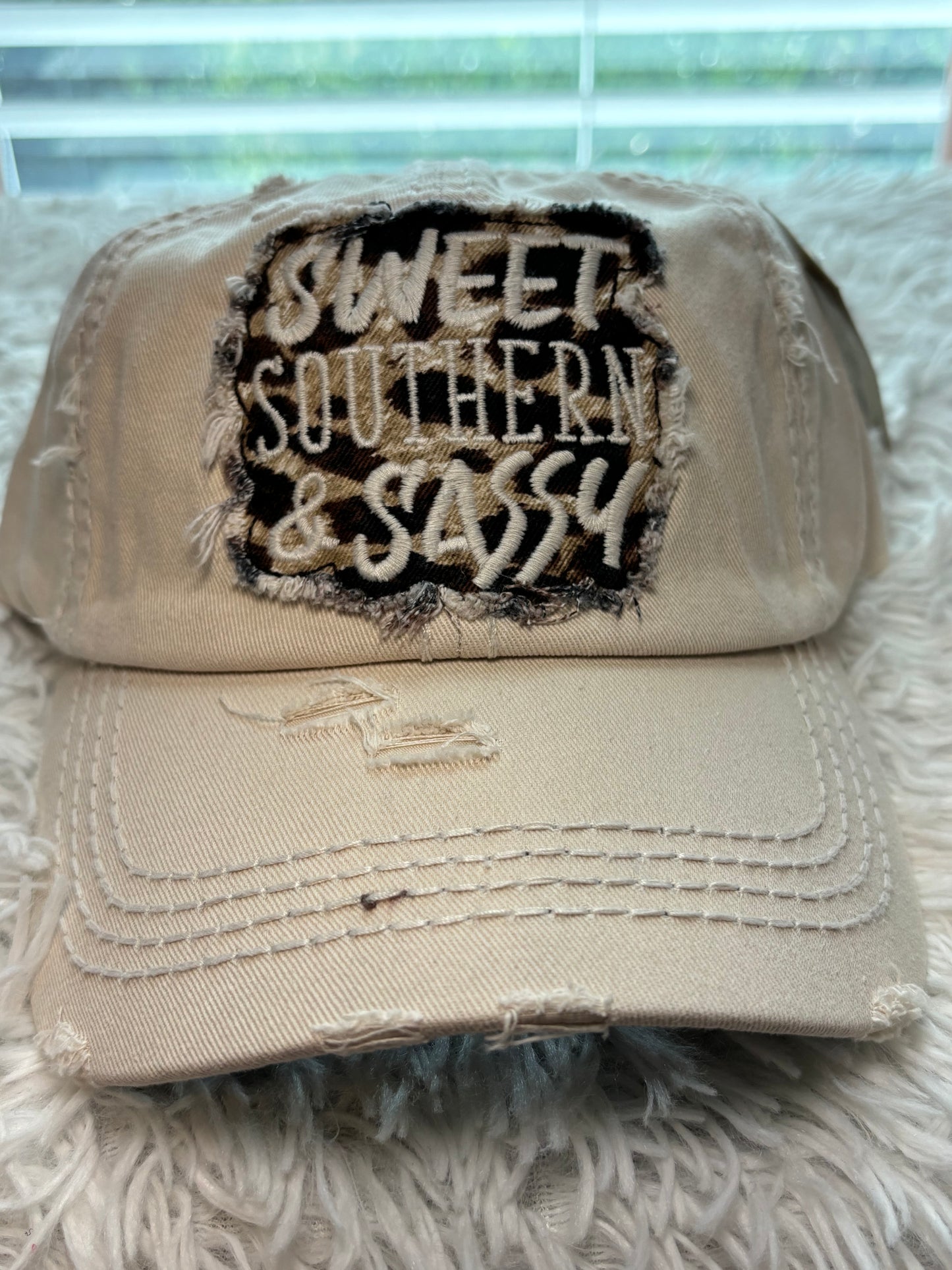 Sweet Southern & Sassy Leopard Ballcap- Stone
