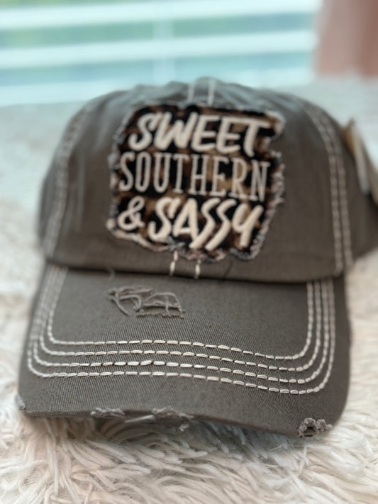 Sweet Southern & Sassy Washed Ballcap- Moss