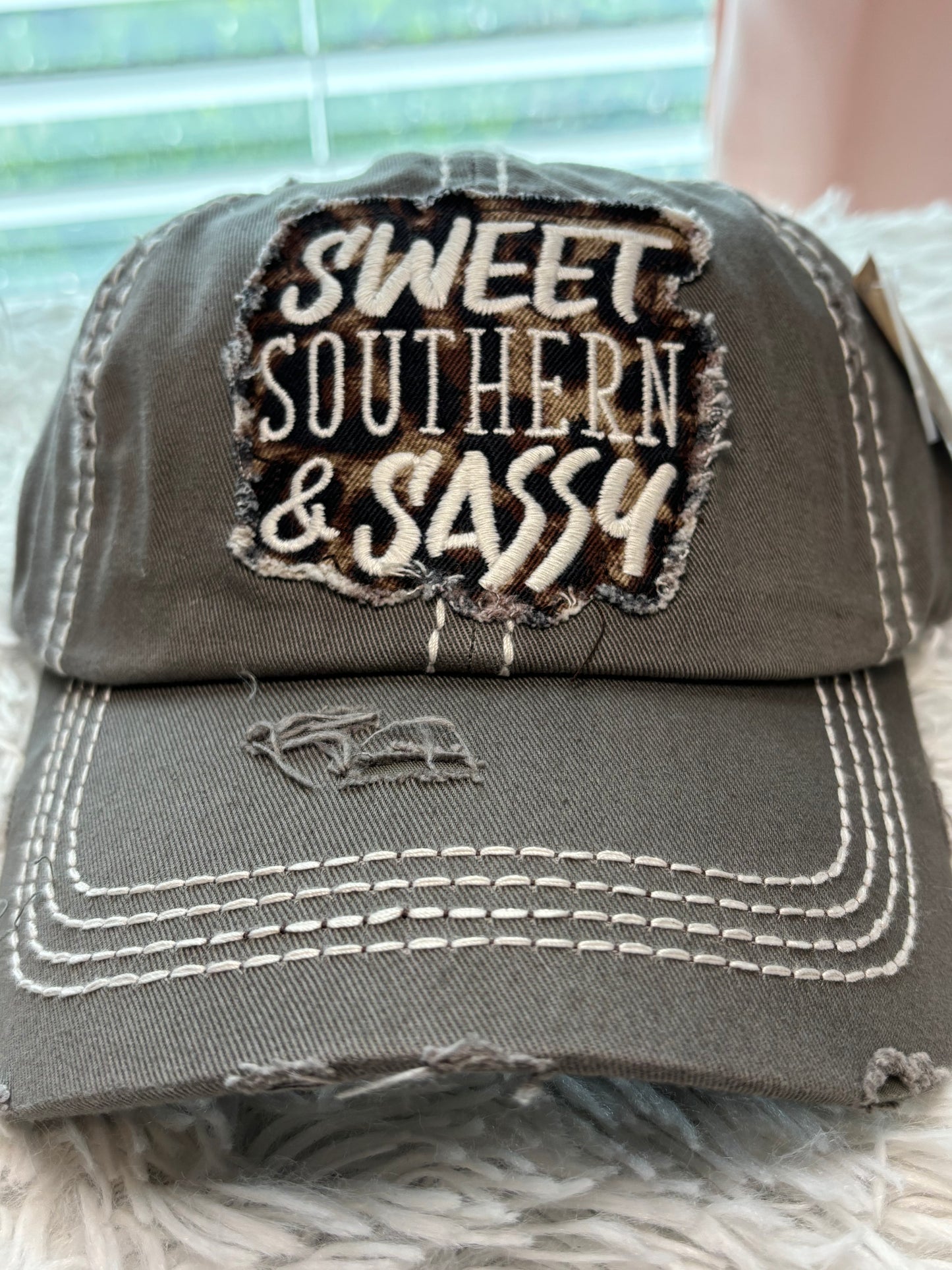 Sweet Southern & Sassy Washed Ballcap- Moss