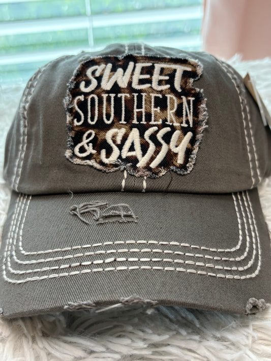 Sweet Southern & Sassy Washed Ballcap- Moss