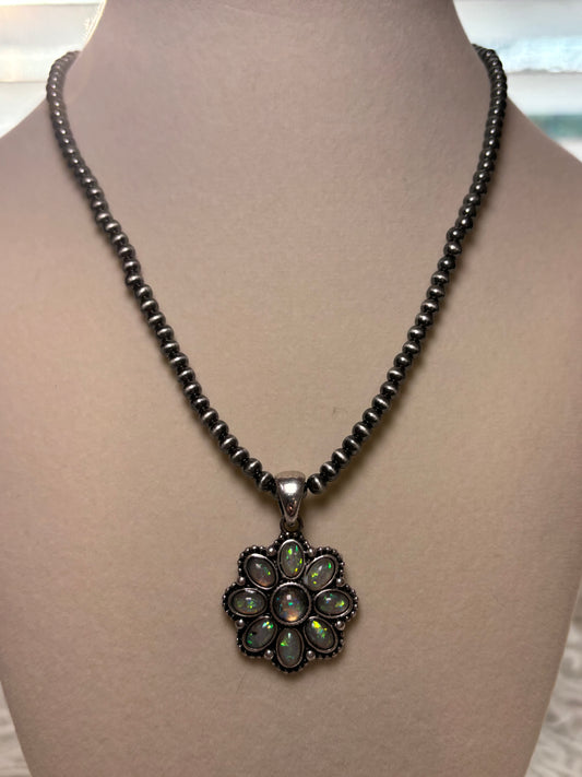 Western Opal Stone Flower Pendant Necklace- Natural