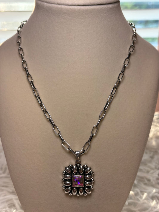 Western Square Flower Concho Necklace