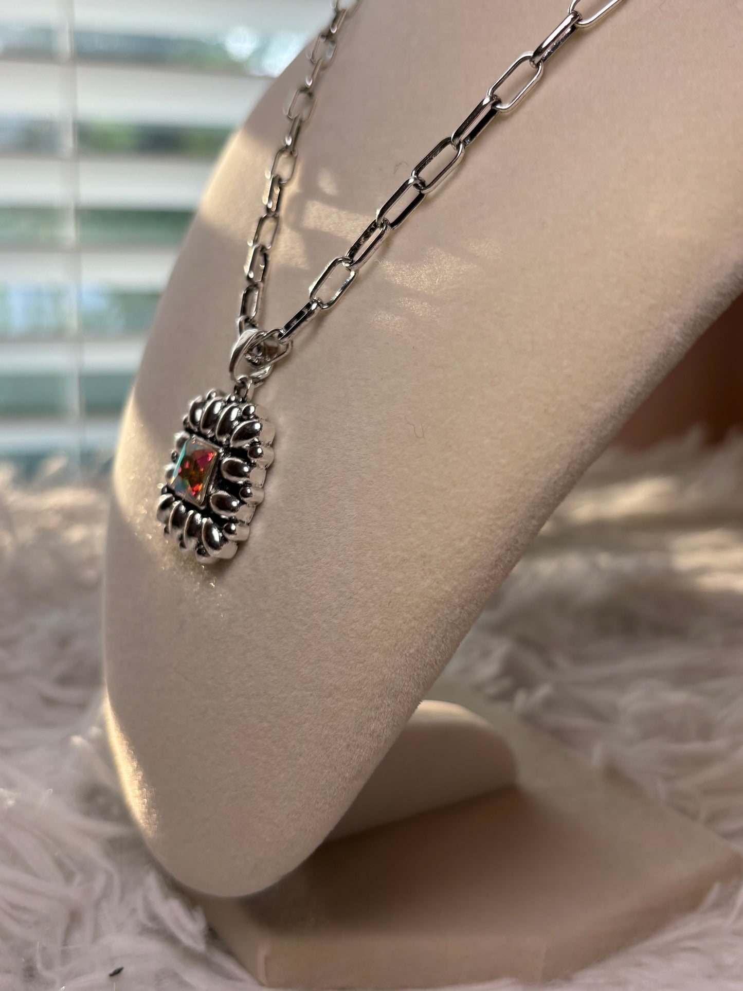Western Square Flower Concho Necklace
