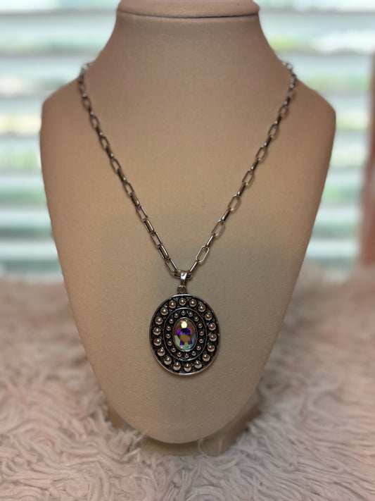 Western Oval Concho Stone Necklace