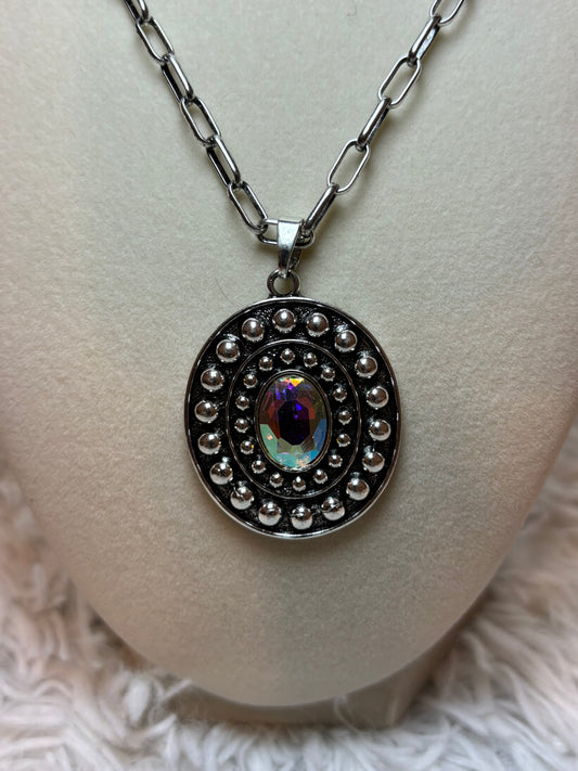 Western Oval Concho Stone Necklace